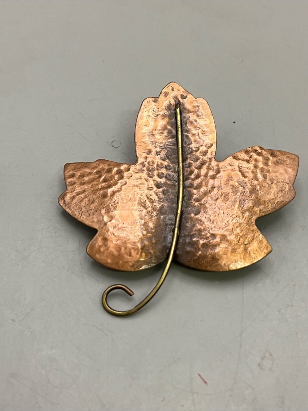 Vintage Hand Hammered Copper Maple Leaf Brooch Pin | Artisan Brass Stem